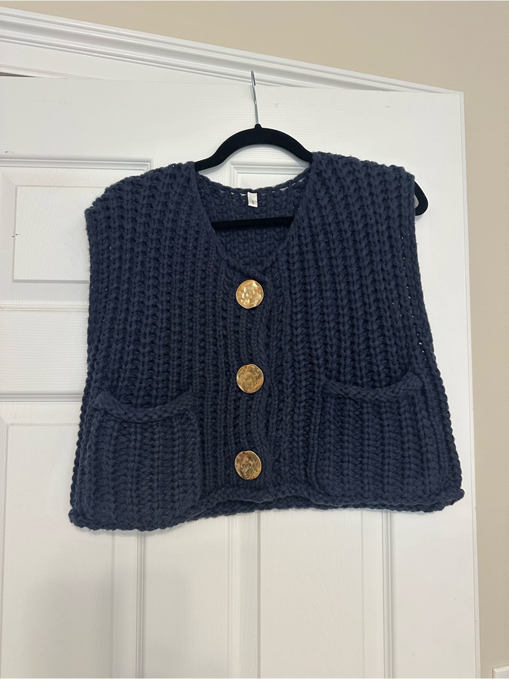 Chunky Knit Navy Button-Front Women’s Sweater Vest